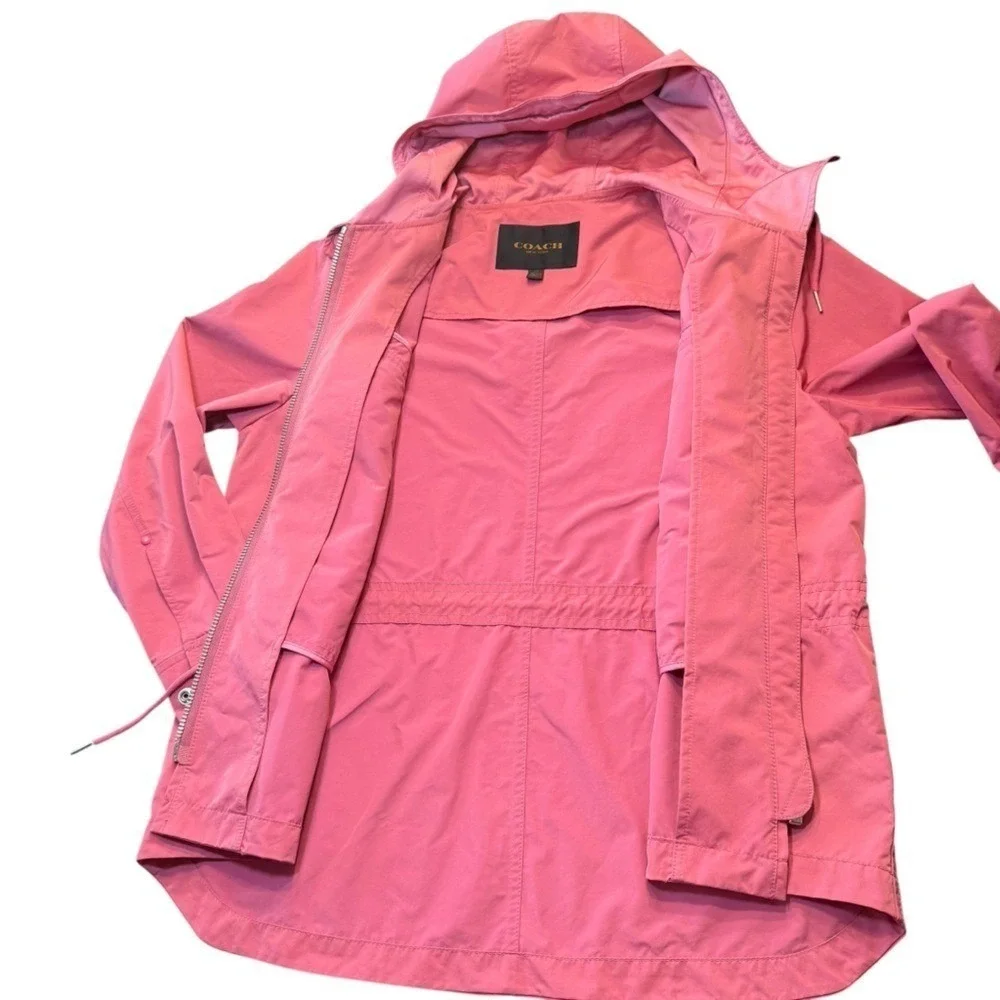 Coach Womens Pink Hooded Utility Field Jacket Parka XS Drawstring Waist Full Zip